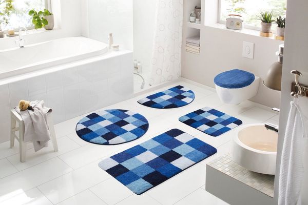 Grund Badematte Mosaik, Badvorleger, Badezimmer Teppich, sehr weich, Höhe 20 mm, rutschhemmend beschichtet, fußbodenheizungsgeeignet, Kunstfaser, rund, angenehm weich, auch als 3 teiliges Set erhältlich, Made in Europe