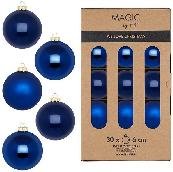 MAGIC by Inge Weihnachtsbaumkugel, Weihnachtskugeln Glas 6cm 30 Stück - Royal Blue