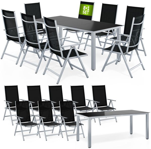 CASARIA® Aluminium Sitzgruppe Bern 8+1 klappbare Hochlehner Silber