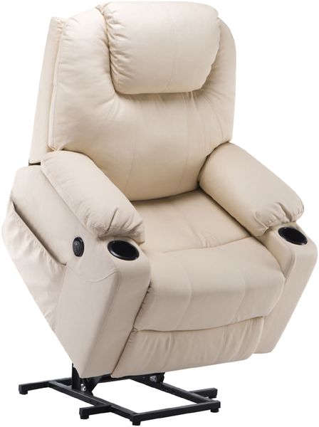 M MCombo elektrisch Aufstehhilfe Fernsehsessel Relaxsessel 7040 Massage Heizung elektrisch verstellbar USB-Anschluss (Creme-Kunstleder)