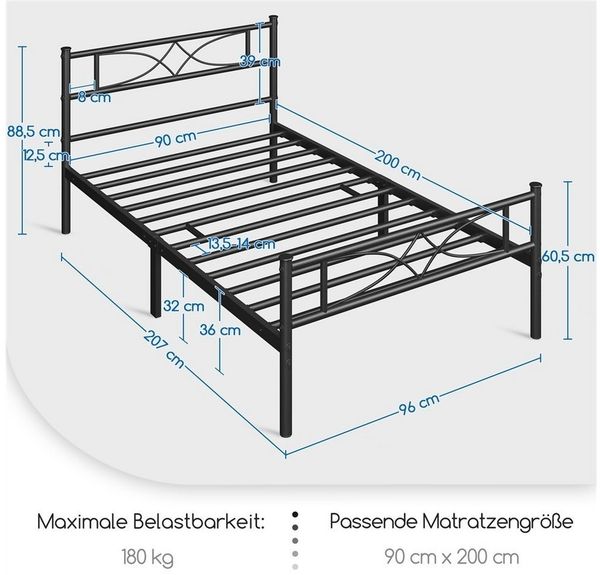 Yaheetech Metallbett Bettgestell, Bettrahmen mit Kopfteil Gästebett mit Lattenrost für Schlafzimmer Bild 4