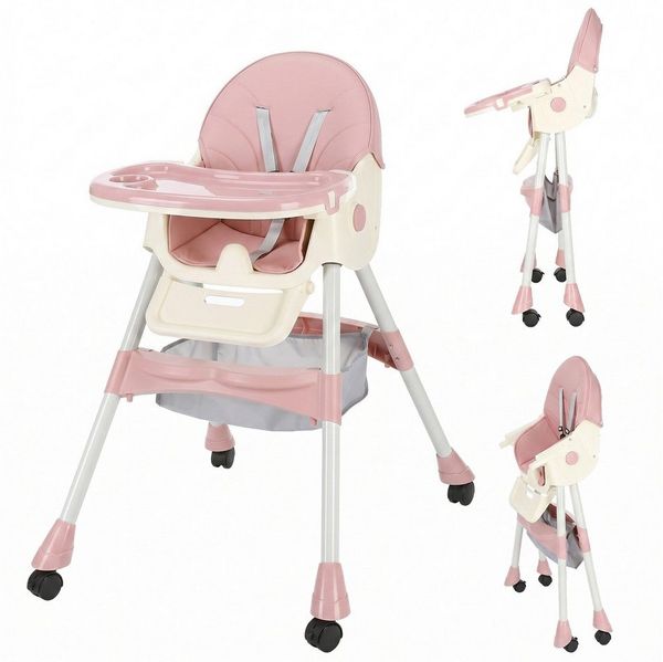 oyajia Kinderstuhl Kinderklappstuhl, Kinder-Esstuhl, 3 in 1 Babystuhl, Kombiessstuhl (Babystuhl mit Tablett und 5-Punkt-Gurt, Fußstütze, Einfach zu Reinigen), Baby Wippe, ab 6 Monaten bis 3 Jahren