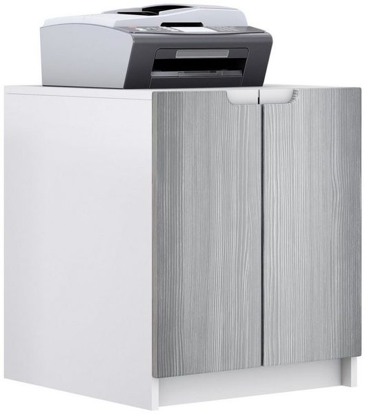 Druckerkommode Logan, Aktenschrank mit 2 Fächern und 2 Türen, Korpus in Weiß matt, Fronten in Avola-Anthrazit, (51 x 60,5 x 54 cm)