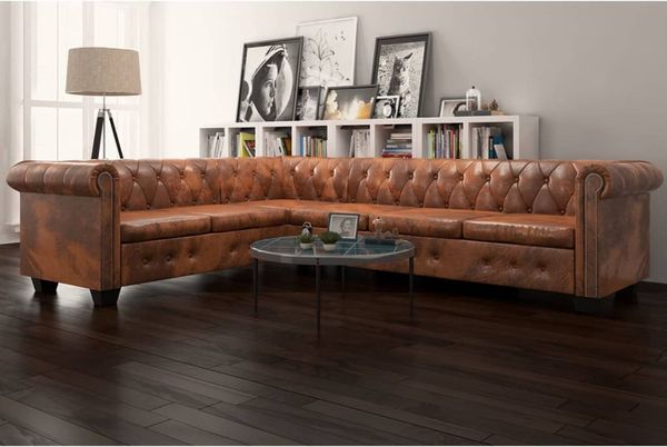 vidaXL Chesterfield-Ecksofa 6-Sitzer Kunstleder Braun 243618