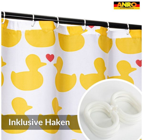 ANRO Duschvorhang FASTY Ente Anti-Schimmel Polyester Badezimmervorhang Bad-Stoff Breite 120 cm (Packung, 1-tlg, Duschvorhang inkl. Aufhängeringe), robuster Vorhang Stangenaufhängung 120x200cm Modern Gelb