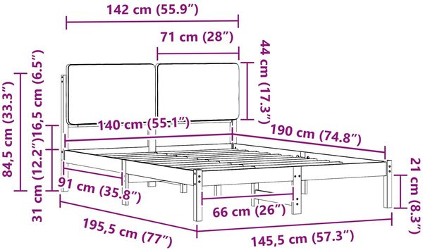 vidaXL Bettgestell mit gepolstertem Kopfteil Dunkelgrau 140 x 190 cm 877915 Bild 11