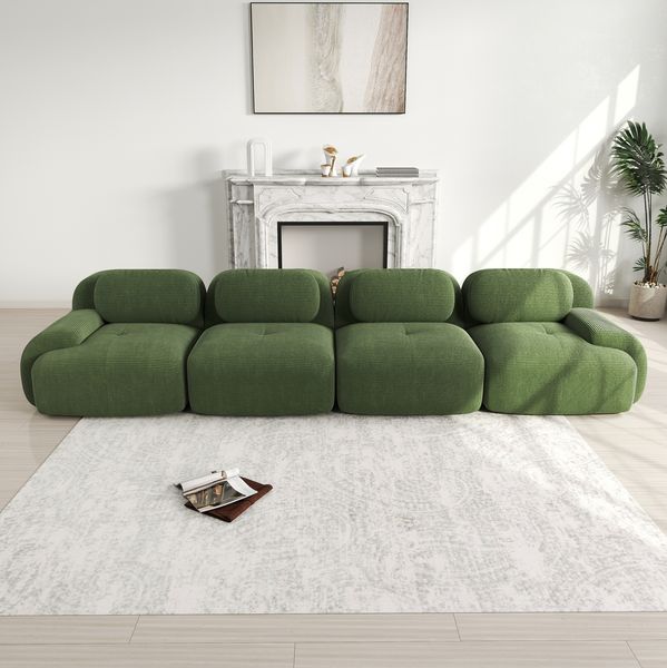Modulares Ecksofa aus Cordstoff, rahmenlos, 4-Sitzer, 388 x 103 x 75 cm, Grün
