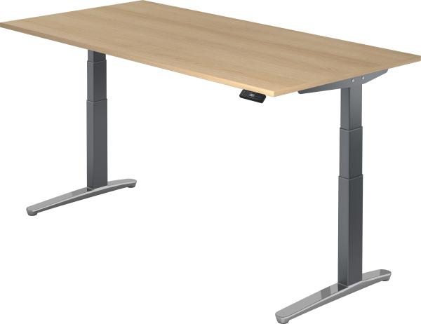 bümö elektrisch höhenverstellbarer Schreibtisch 200x100 cm mit Memory-Steuerung - Design Schreibtisch höhenverstellbar elektrisch, elektrischer Schreibtisch Eiche, Gestell graphit/alu, XBHM2E-E-GC