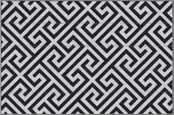 Outsunny Outdoorteppich Kunststoffteppich mit Doppelseitigem Design, rechteckig, Höhe: 0.3 mm, Schwarz+Weiß, 121 x 182 cm
