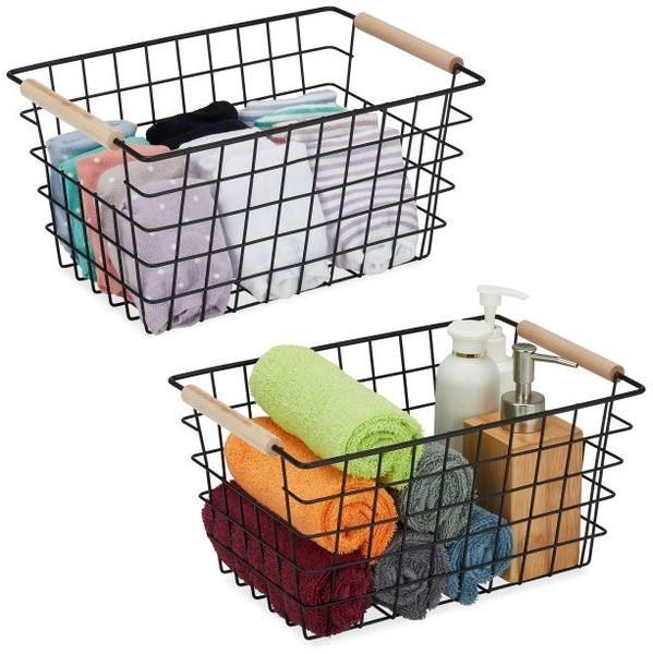 Relaxdays Drahtkorb mit Holzgriffen 2er Set