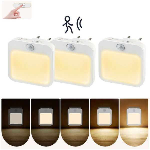 Jibenhome LED Steckdosenleuchte Nachtlicht 3 Modi (EIN/AUTO/AUS) mit Bewegungsmelder, Plug-in, Warmweiß, LED fest integriert