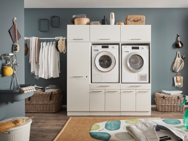 Waschmaschinenumbauschrank >LAUNDREEZY< in weiß - 185x200x67,5 (BxHxT)