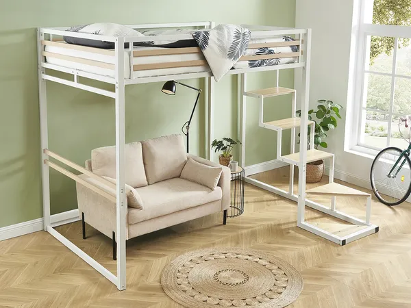 Vente-unique - JOGUI Bett Metall Weiß - B 198 cm x H 197 cm x L 260,5 cm