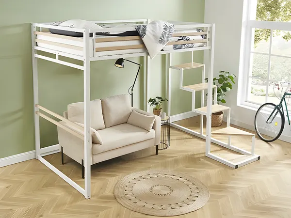 Vente-unique - JOGUI Bett Metall Weiß - B 198 cm x H 197 cm x L 260,5 cm