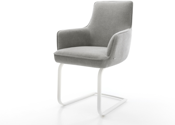 Freischwinger Heira-Flex mit Armlehnen Strukturstoff Soft Grau Freischwinger flach Weiß Taschenfederkern