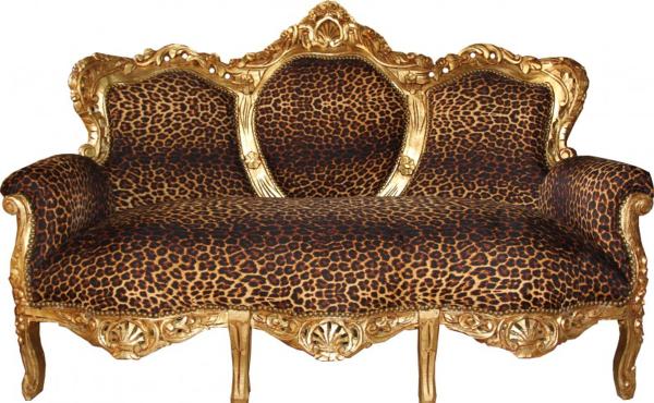 Casa Padrino Barock 3er Sofa "King" Leopard/Gold - Antik Möbel