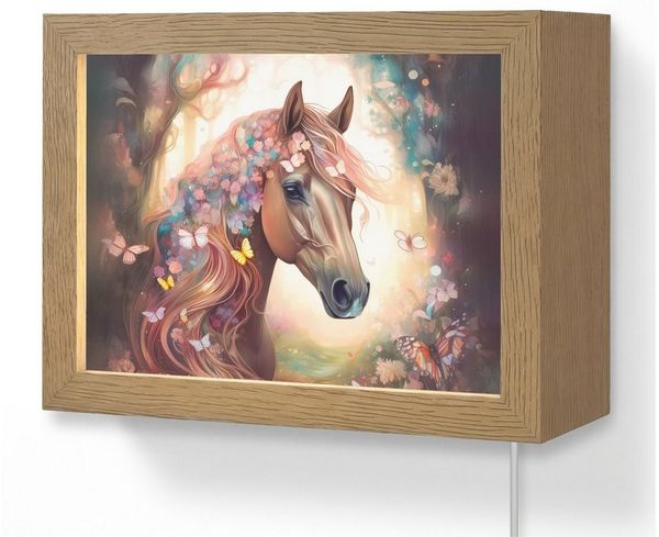 OnlyWow Wandleuchte Lightbox Pferd - Natur - Blumen - Schmetterlinge - Wald - Mädchen, Dimmbar, Farbwechsel, LED, Warmweiß, Kaltweiß, Neutralweiß Einstellbar, Wandlampe Innen, Dimmbar, mit Kabel, LED, Modern, Kinder