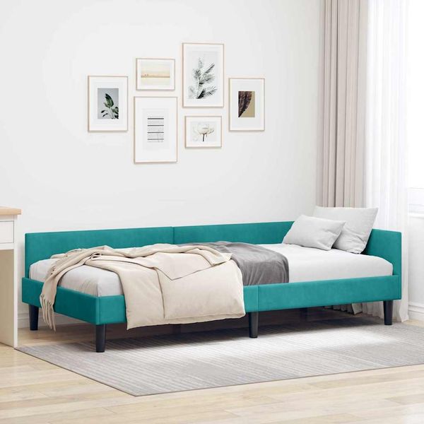 vidaXL Eckbettgestell mit Kopfteil Türkis 80 cm x 200 cm Samt 42016142