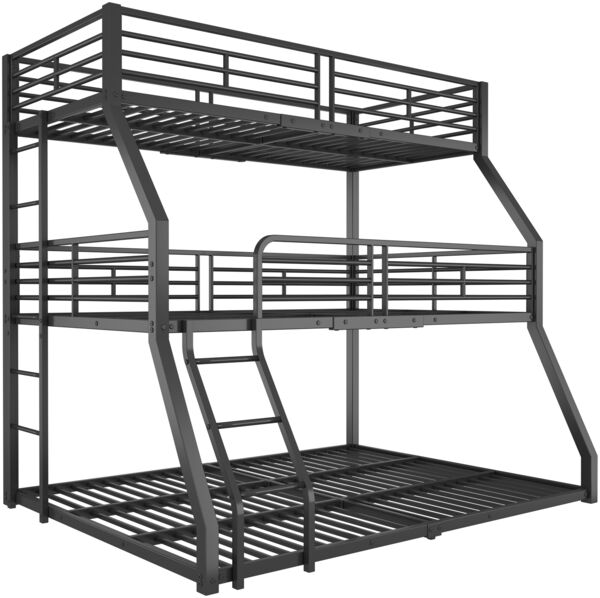 Merax Etagenbett, 90*200 cm, Metallbettgestell, Eisenbett, Dreifach-Etagenbett, für Kinder, Jugendliche und Erwachsene, Ohne Matratze, Schwarz Bild 7