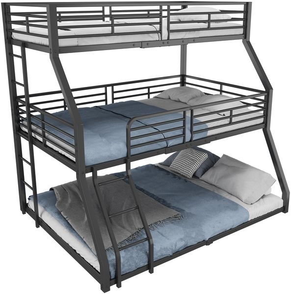 Merax Etagenbett, 90*200 cm, Metallbettgestell, Eisenbett, Dreifach-Etagenbett, für Kinder, Jugendliche und Erwachsene, Ohne Matratze, Schwarz Bild 10
