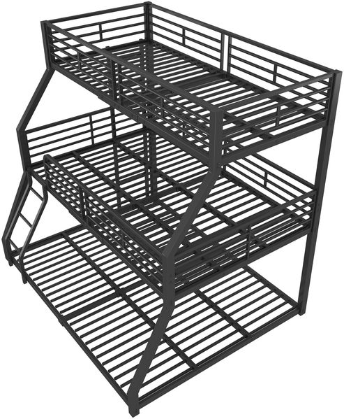 Merax Etagenbett, 90*200 cm, Metallbettgestell, Eisenbett, Dreifach-Etagenbett, für Kinder, Jugendliche und Erwachsene, Ohne Matratze, Schwarz Bild 8