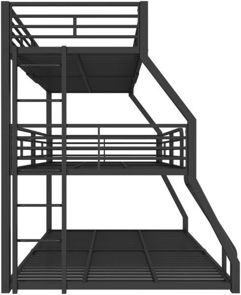Merax Etagenbett, 90*200 cm, Metallbettgestell, Eisenbett, Dreifach-Etagenbett, für Kinder, Jugendliche und Erwachsene, Ohne Matratze, Schwarz Bild 6