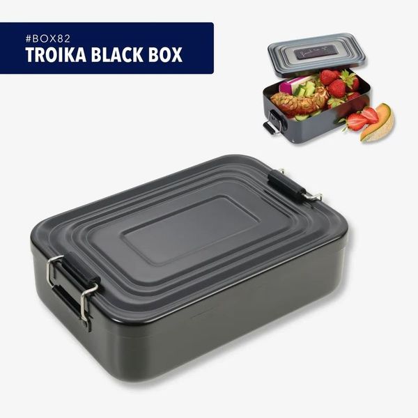 TROIKA Lunchbox BLACK BOX mit Bügelverschluss – schwarze Brotdose aus Aluminium, Aluminium, spülmaschinengeeignet, robust für Alltag, Schule und Outdoor, rostfrei