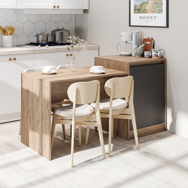 Roomart Kücheninsel MILANO mit Esstisch 160×85×60 cm – Küchentisch & Küchenschrank Anthrazit Eiche