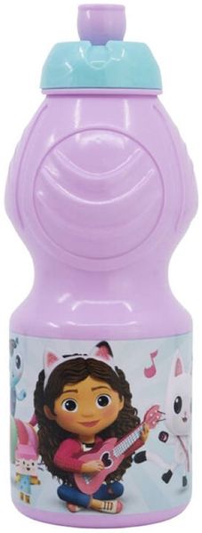 Pinke Trinkflasche 400 ml für Kinder mit einer Zeichentrickfigur - Sportflasche mit Anti-Tropf-Verschluss