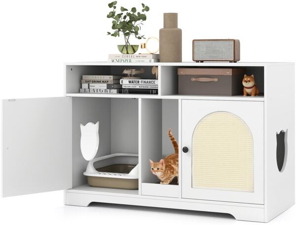 Katzentoilette Katzenschrank für 2 Katzen verstecktes Katzenkloschrank mit Stauraum Weiß