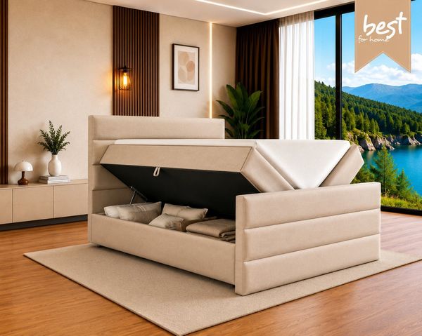 Best for Home Boxspringbett Trinity K-1 LUX – Modern Boxspringbett mit Stauraum & Komfort (140x200 160x200 180x200 200x200 cm), Verschiedene Liefermöglichkeiten, TOP Preis-Leistungs-Verhältnis