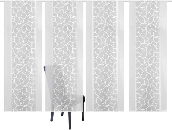 HOME WOHNIDEEN Schiebegardine 4er-Set SCHIEBEGARDINEN Jacquard, Farbe: weiß, Maße: 4x 245x57 cm, Paneelwagen, halbtransparent, 100% Polyester