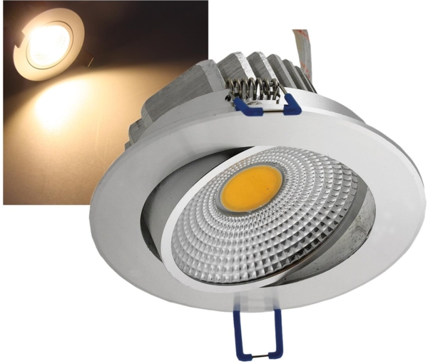 LED-Einbauleuchte "COB-7", 7W, 450lmALU, 3000K, 95°, Ø109xT47mm,Rahmen chrom