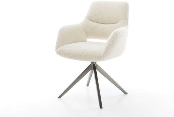 Drehstuhl Yago-Flex mit Armlehnen Teddystoff Beige Kreuzgestell breit Graphit 360° drehbar Wippfunktion Taschenfederkern