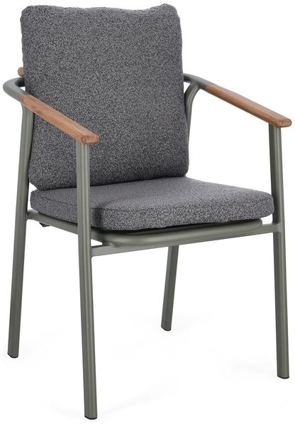 4er-Set Gartenstuhl Adilona - Aluminium Grün, Olefin-Stoff Anthrazit, mit Armlehnen