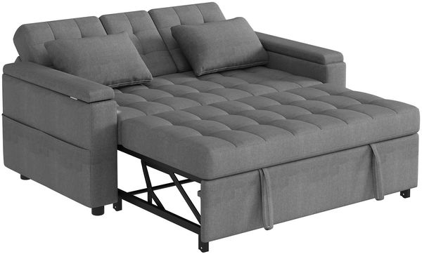 Merax 2-Sitzer Schlafsofa mit Stauraum und Verstellbarer Rückenlehne, Sofa mit Armlehnen-Staufächern und Kissen, Vielseitiges Klappsofa, Gray Bild 10