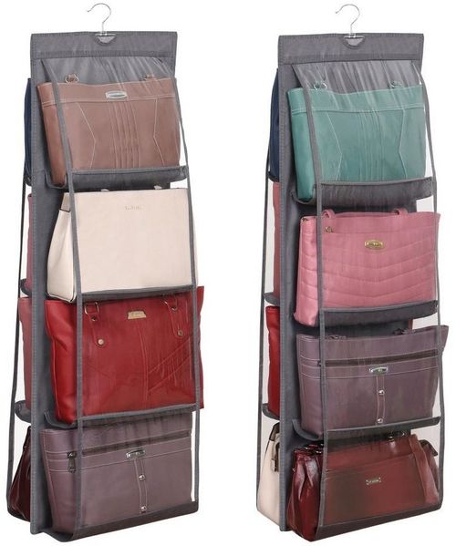 PRIISF Hängeregal Aufbewahrungsbox Hängeorganizer Hängender Handtaschen Organizer Kiste, mit 6 Taschen 8 Taschen, Kleiderschrank Hängeaufbewahrung Regal Stoffschrank Wandtasche