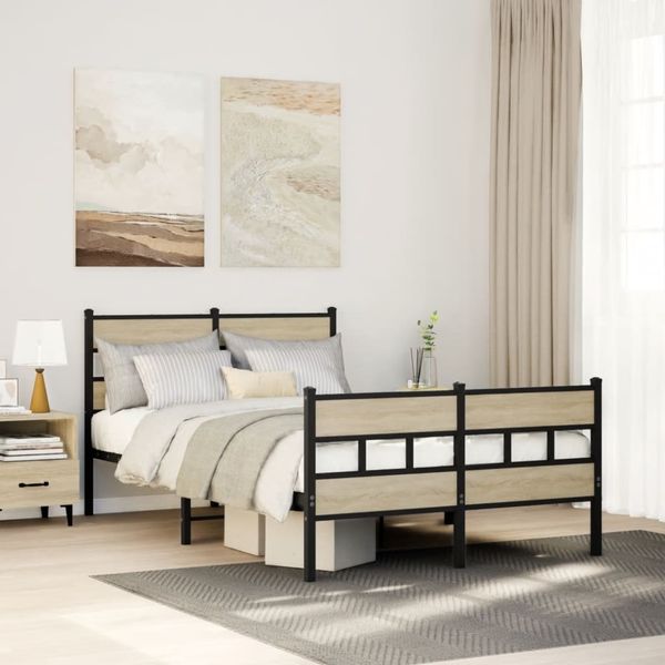 vidaXL Metallbett ohne Matratze Sonoma-Eiche 120x200 cm 4017118