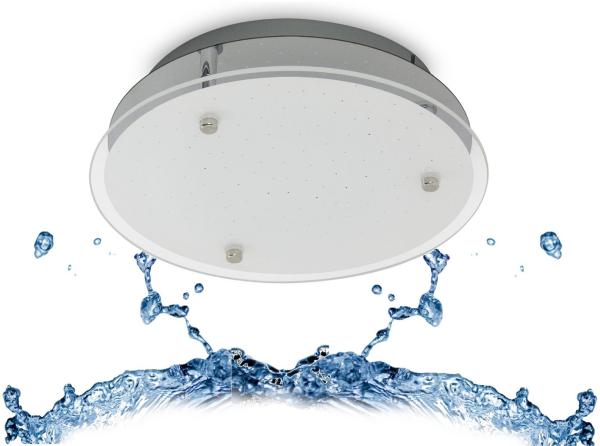 TRANGO LED Deckenleuchte, Dimmfunktion, 3101 IP44 LED Badleuchte *EVA* aus Metall mit Kristalleffekt Glas Lampenschirm, in 3-Stufen dimmbar Deckenlampe, Badezimmerlampe, Wandleuchte, 12 Watt Modul, warmweiß, Feuchtraum geeignet