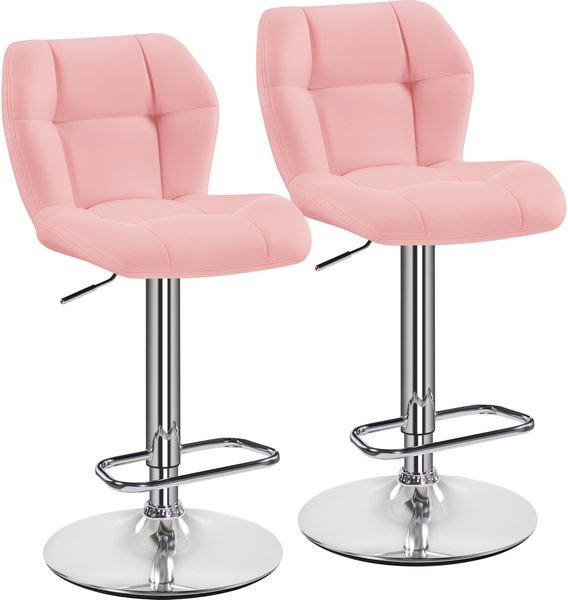 Yaheetech Barhocker 2er Set Höhenverstellbar 360°Drehbar Barstühle Küchenstühle mit Rückenlehne und Fußstütze, Barstuhl PU-Kunstleder Sitzhöhe 62,5 cm - 84,5 cm für die Küche, Rosa