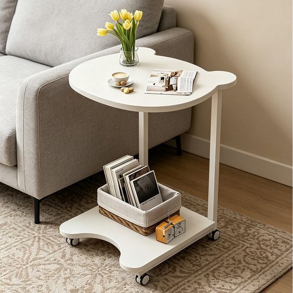 TUWENA Beistelltisch Beistelltisch, Sofatisch mit Rollen, C-förmiger Mobiler Kaffeetisch, 45B x 35T x 60Hcm, für Wohnzimmer, Schlafzimmer, Couch, kleine Räume