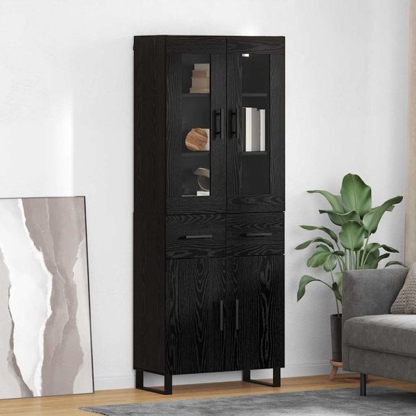 vidaXL Highboard 2 pcs Schwarz Eichen-Optik Engineered Wood und Glas 3416089
