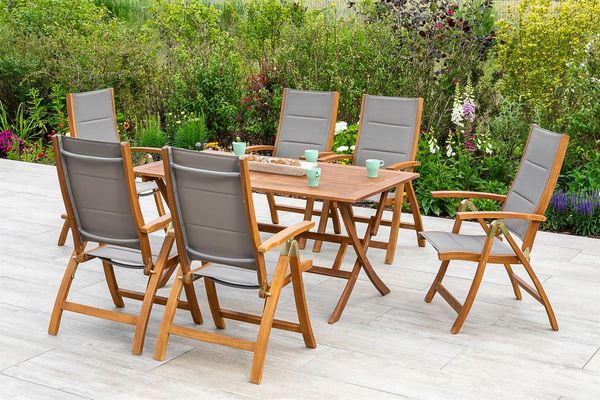 Acapulco Gartenmöbel Set 7tlg, 6 Klappsessel, Klapptisch 160 x 90 cm