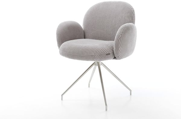 Drehstuhl Nube-Flex mit Armlehnen Cord Silbergrau Kreuzgestell konisch Edelstahl 180° drehbar Taschenfederkern