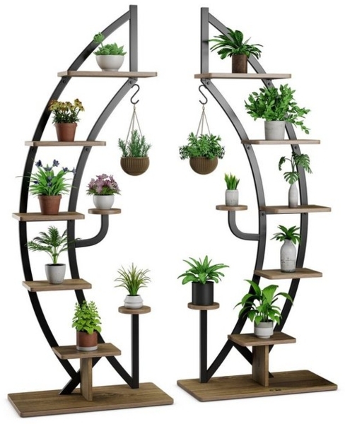COSTWAY Blumenständer (2 St), 6-stufig, mit 2 Ablagen, Haken & Kippschutz Bild 4