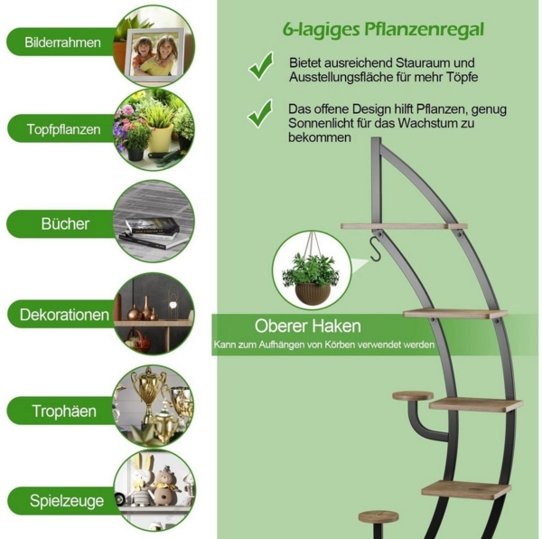 COSTWAY Blumenständer (2 St), 6-stufig, mit 2 Ablagen, Haken & Kippschutz Bild 2