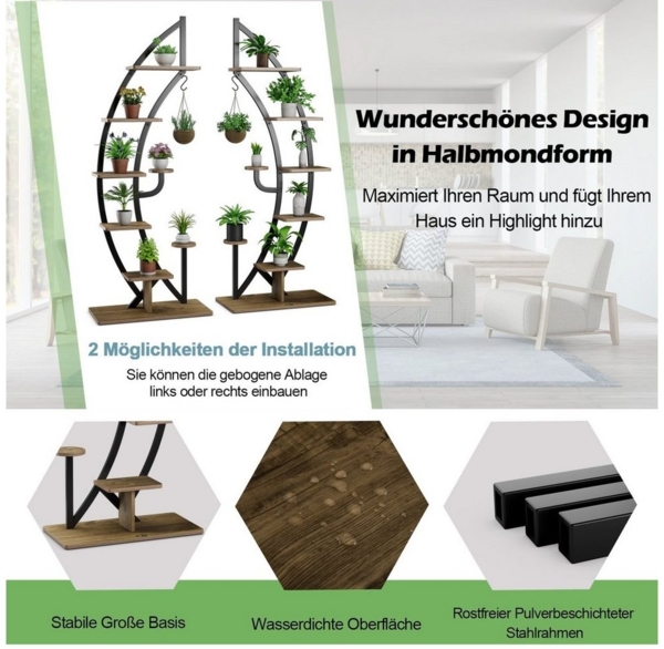 COSTWAY Blumenständer (2 St), 6-stufig, mit 2 Ablagen, Haken & Kippschutz Bild 3