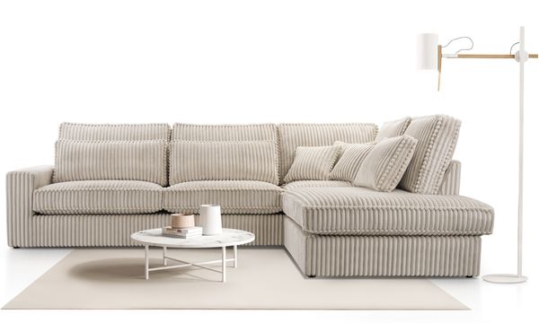 AX LIVING Sofa creme Cord Eckcouch Celleri XXL Couch L Form 314 cm R