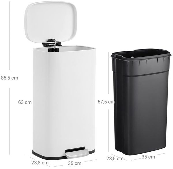 Songmics Mülleimer, geruchsdicht, Edelstahl, 30 Liter, Weiß Bild 9
