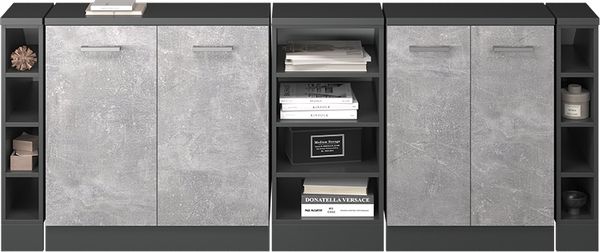 Küchenschrank für Dachschrägen R-Line Beton 210 cm 5er Set Schrankkorpuss 60 cm Tiefe Vicco Bild 5